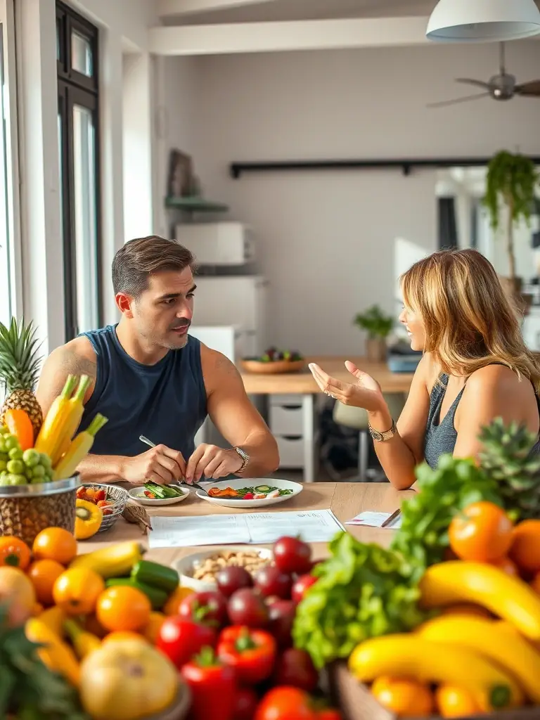 Mahir Ćosić providing nutritional advice to a client, underscoring the importance of diet in achieving fitness goals.
