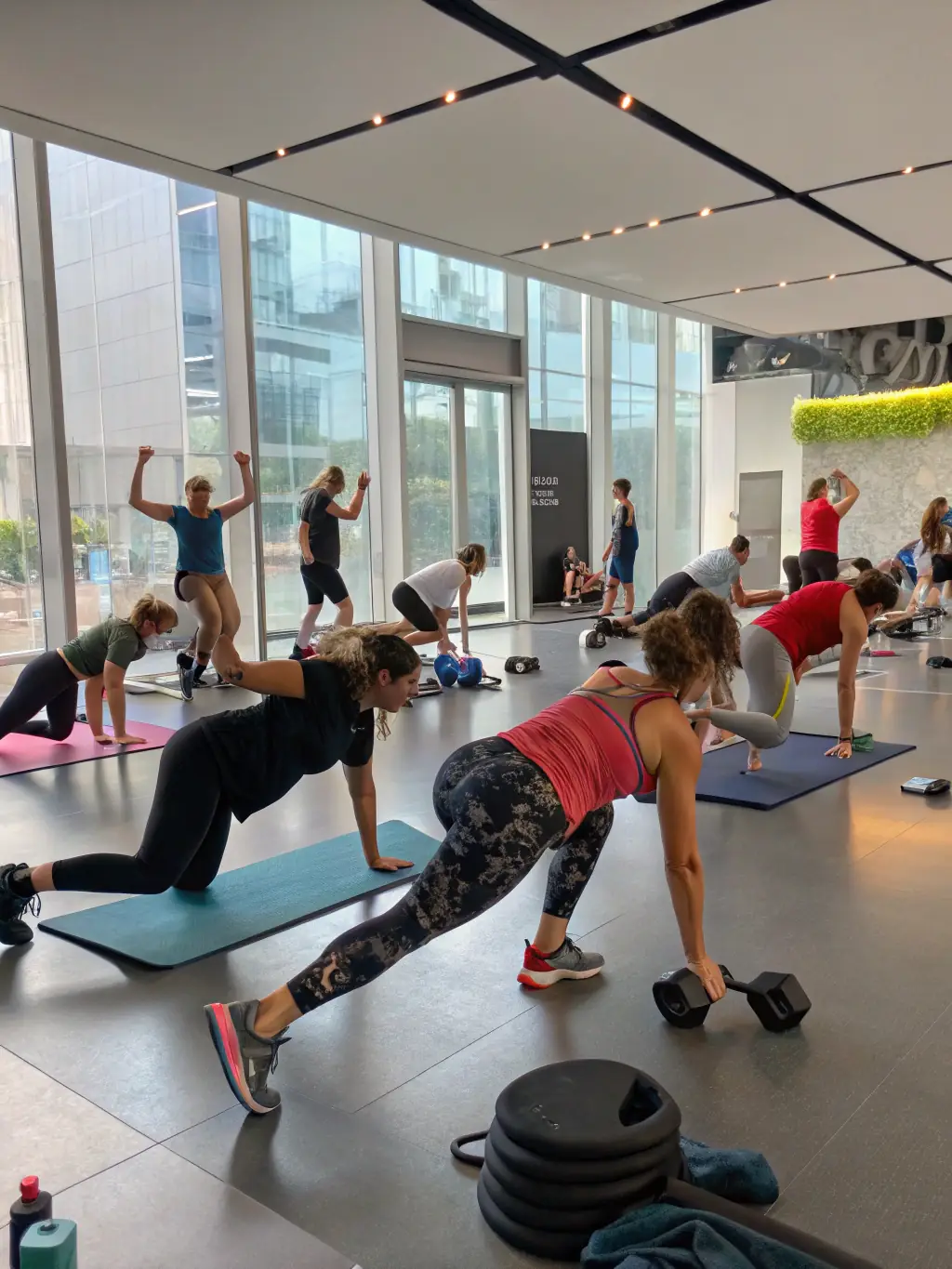 A group fitness session led by Mahir Ćosić, emphasizing the community aspect and motivational environment.