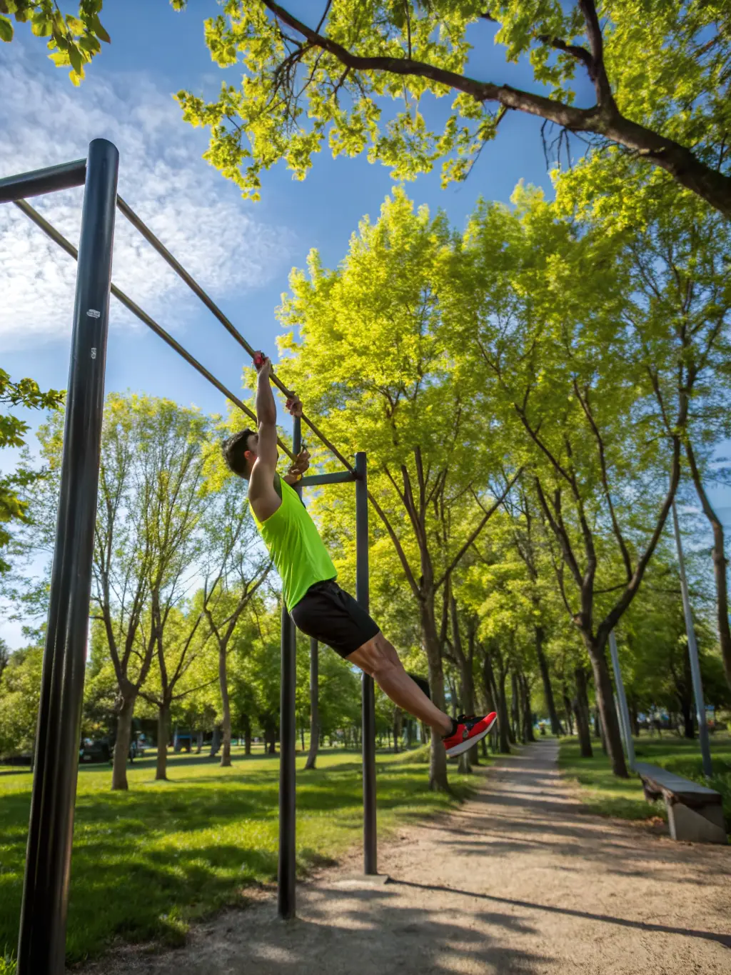 A person is doing a bodyweight exercise outdoors, with Mahir Ćosić providing feedback and motivation.